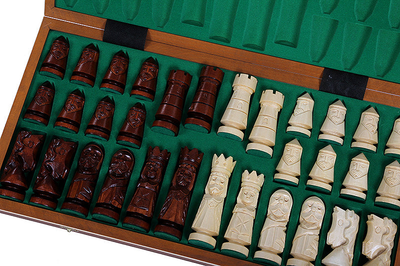 CASTLE Chess Set Large 60x60cm – Mahogany & Sycamore Marquetry Folding Board – image 3