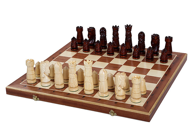 CASTLE Chess Set Large 60x60cm – Mahogany & Sycamore Marquetry Folding Board – image 4