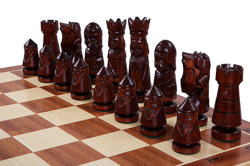 CASTLE Chess Set Large 60x60cm – Mahogany & Sycamore Marquetry Folding Board – image 5