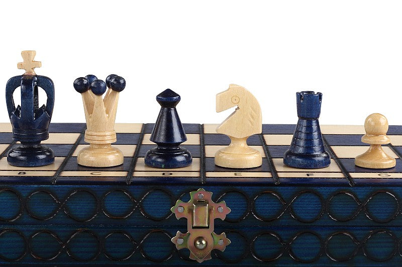 Kingdom Chess Set Medium Blue 35x35cm – Folding Board with Insert Tray