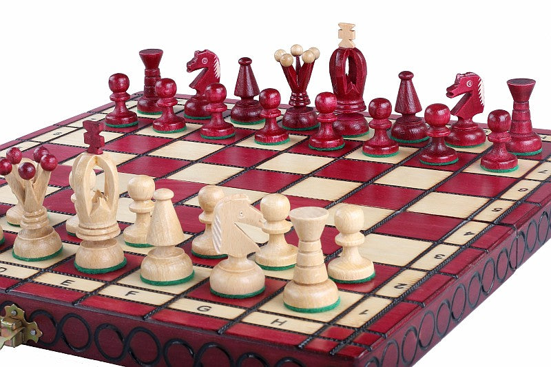 King's Chess Set Medium Cherry 35x35cm – Elegant Folding Board with Insert