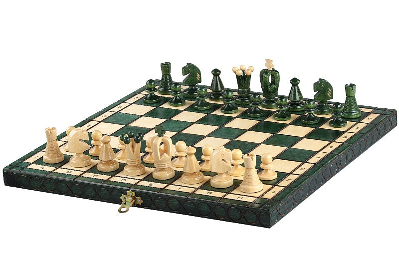 Royal Chess Set Medium Green 35x35cm – Folding Board with Insert Tray – image 2