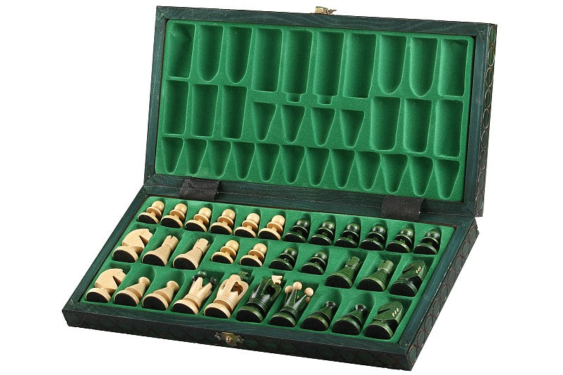 Royal Chess Set Medium Green 35x35cm – Folding Board with Insert Tray – image 4