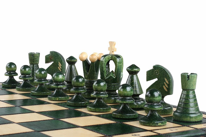 Royal Chess Set Medium Green 35x35cm – Folding Board with Insert Tray – image 6