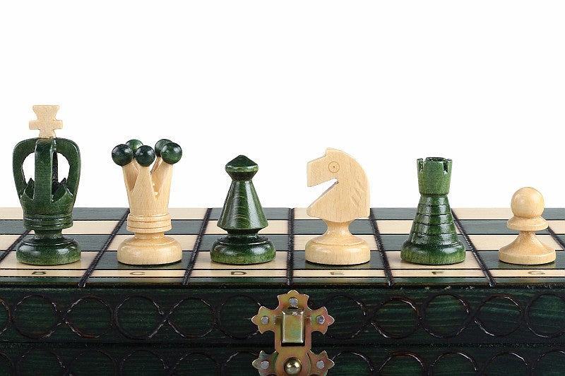 Royal Chess Set Medium Green 35x35cm – Folding Board with Insert Tray