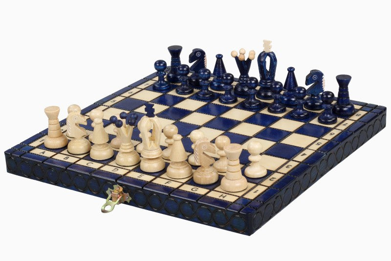 King's Chess Set Small Blue - 30x30cm Portable Folding Set