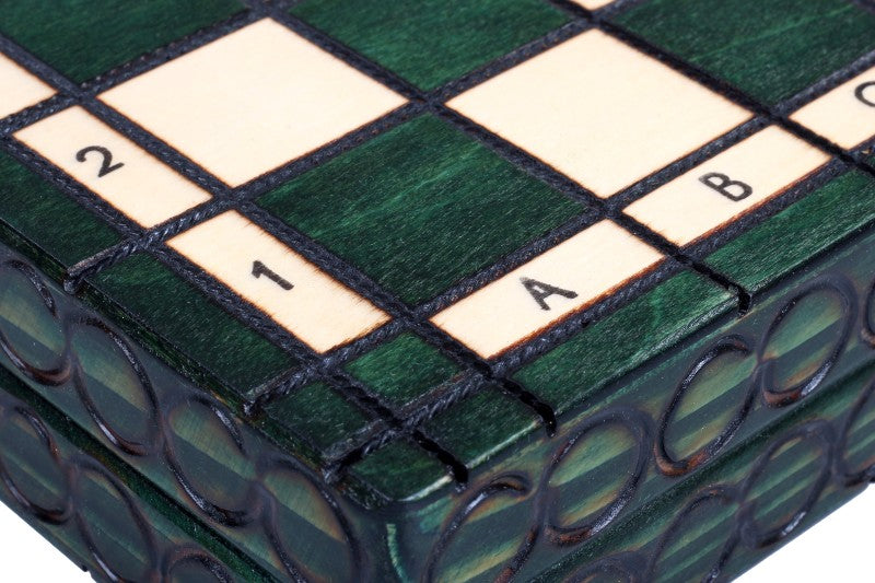 Small Royal Chess Set Green 30x30cm – Unique Portable Folding Board – image 2