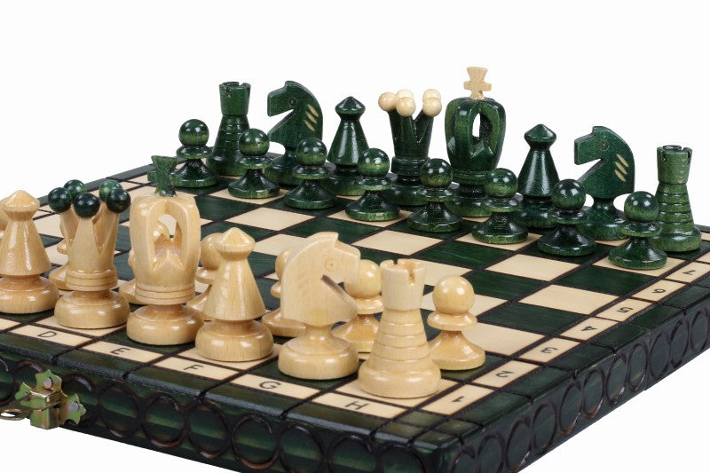 Small Royal Chess Set Green 30x30cm – Unique Portable Folding Board