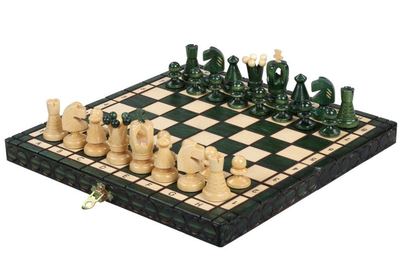 Small Royal Chess Set Green 30x30cm – Unique Portable Folding Board – image 7