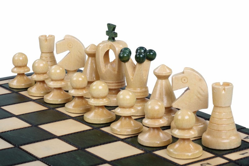 Small Royal Chess Set Green 30x30cm – Unique Portable Folding Board – image 4