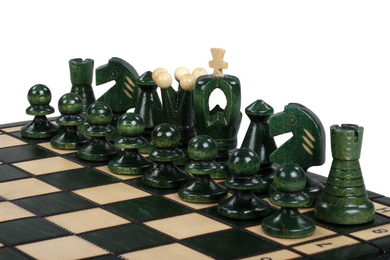 Small Royal Chess Set Green 30x30cm – Unique Portable Folding Board – image 3