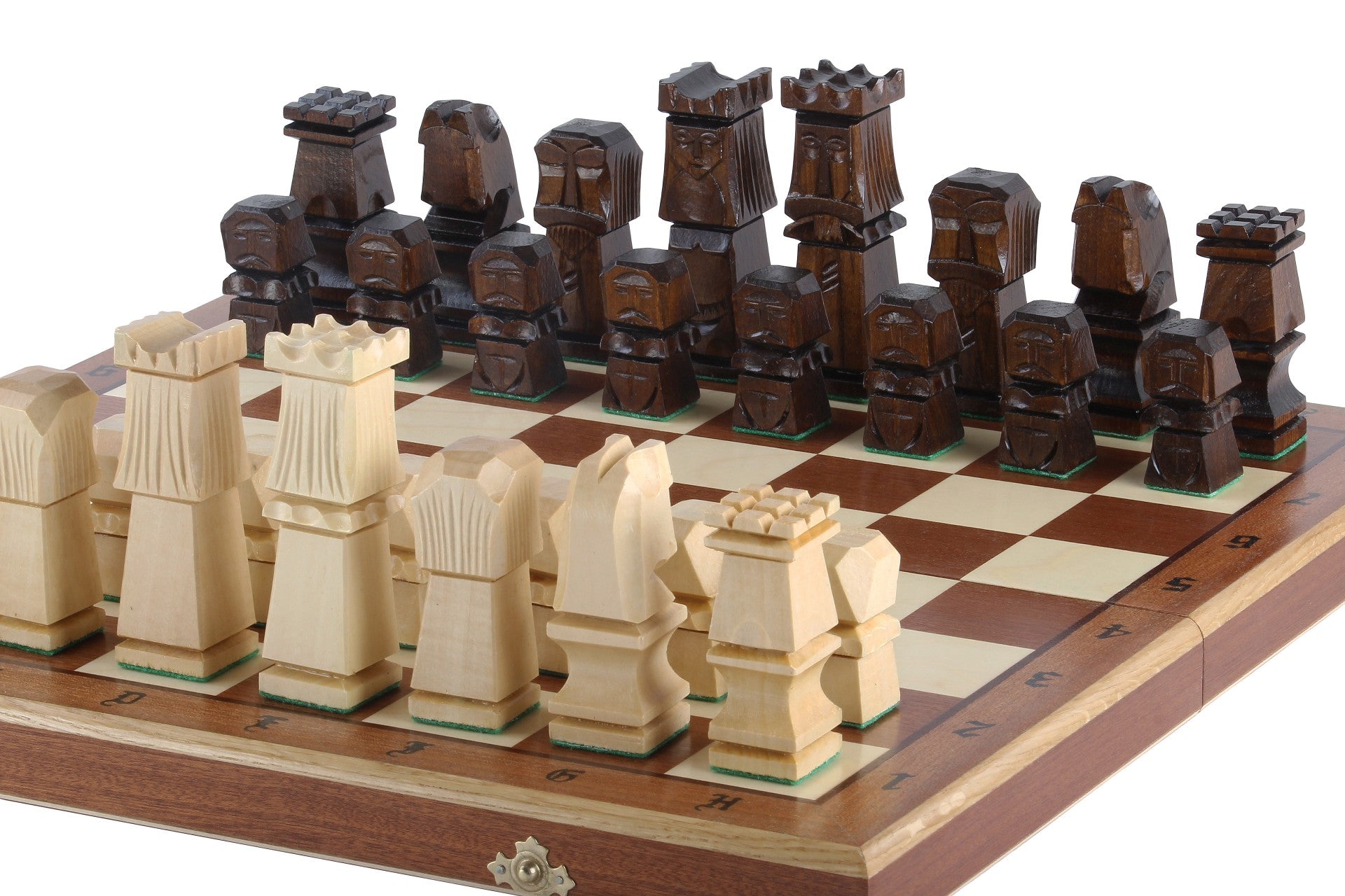 ORAWA Chess Set 50x50cm – Geometric Block Style with Mahogany Inlay