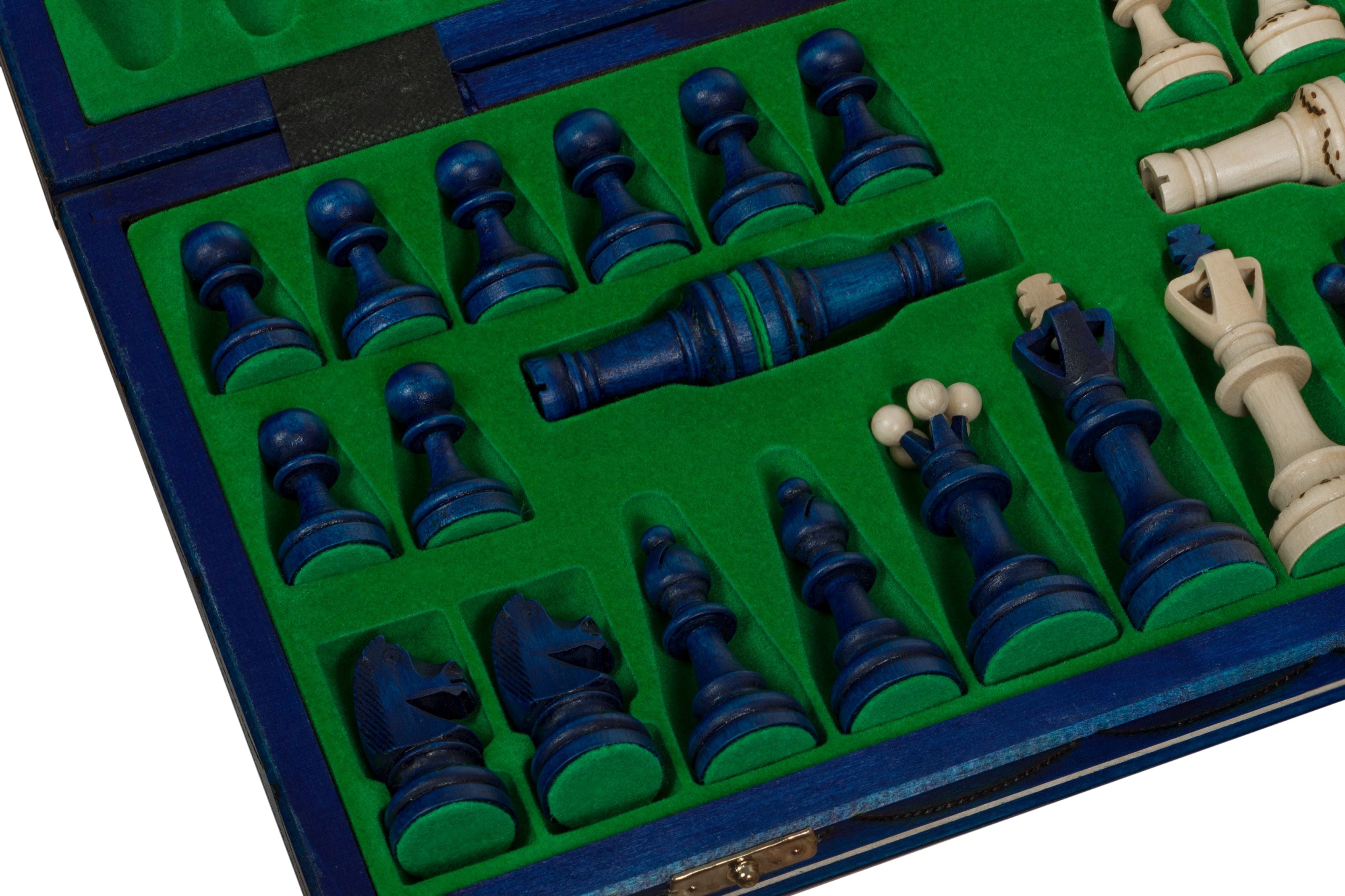 Senator Chess Set – Blue, Folding Board with Insert Tray