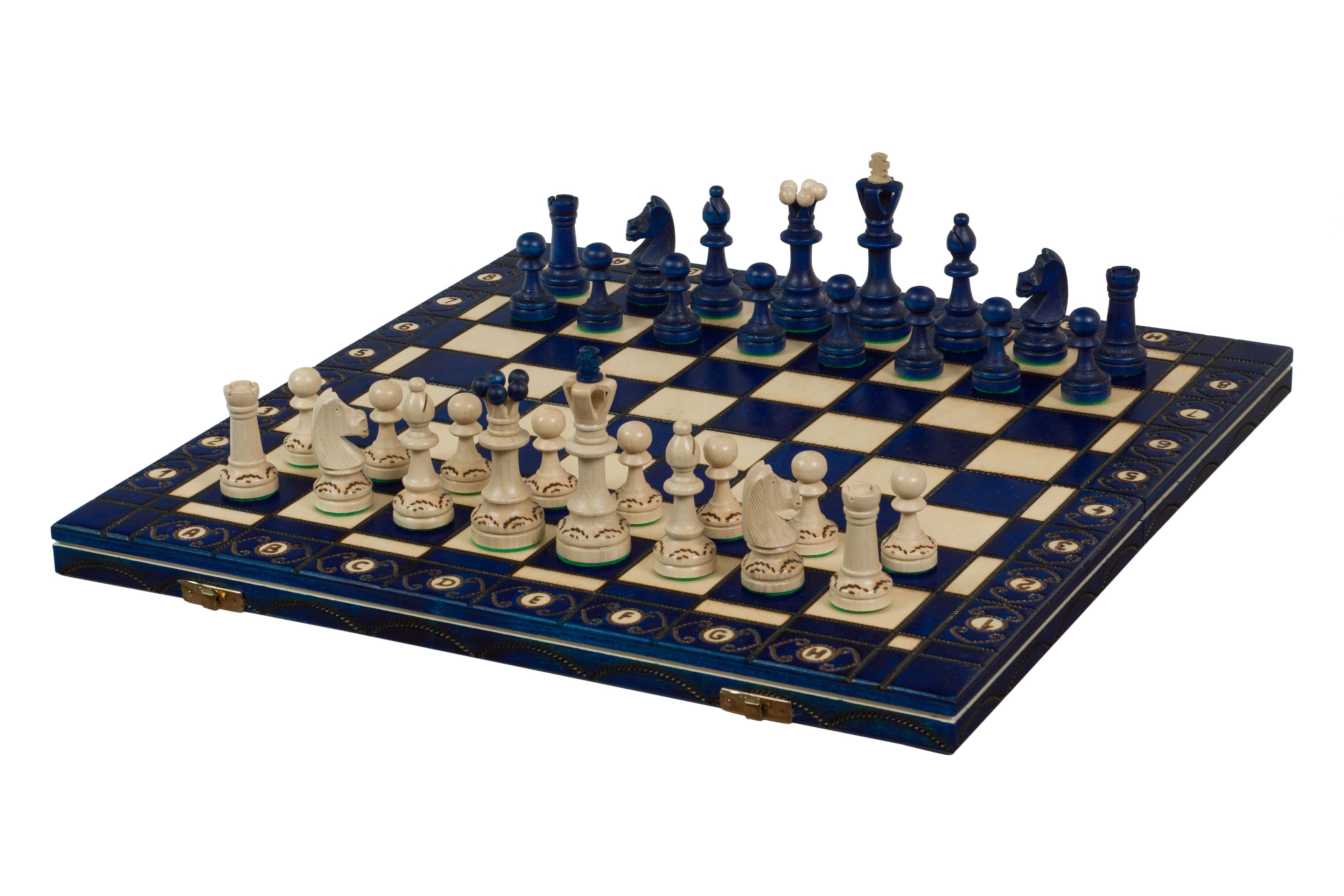 Senator Chess Set – Blue, Folding Board with Insert Tray – image 2