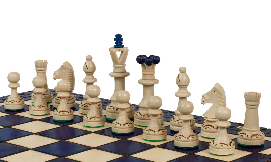 Senator Chess Set – Blue, Folding Board with Insert Tray – image 4