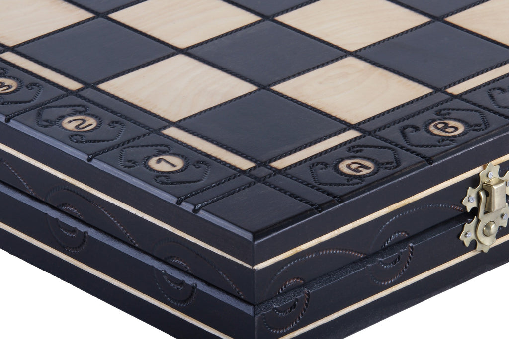 CONSUL New Line Chess Set Black 49x49cm – Weighted Hornbeam Folding Board – image 3