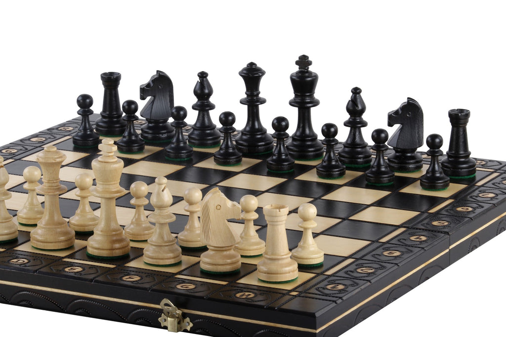 CONSUL New Line Chess Set Black 49x49cm – Weighted Hornbeam Folding Board
