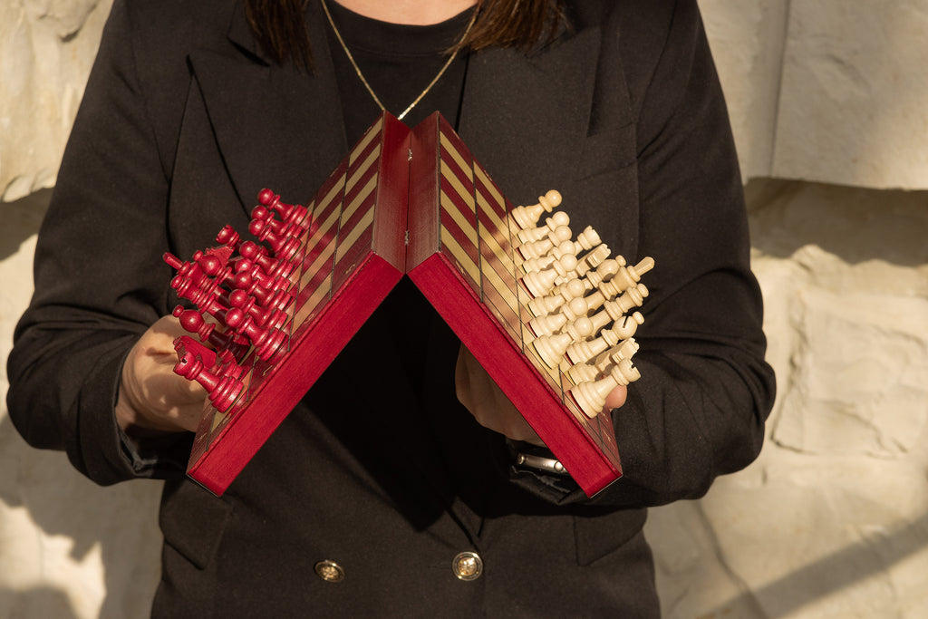 Magnetic Folding Chess Set with Insert — Cherry, ~36 cm