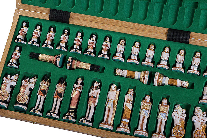 EGYPT Chess Set 65x65cm – Hand-Painted Stone Pieces with Mahogany Inlay Board – image 2