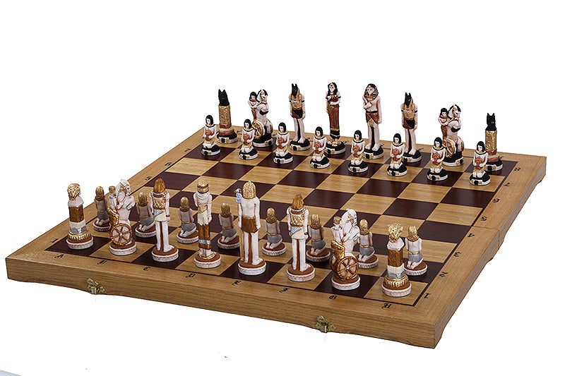 EGYPT Chess Set 65x65cm – Hand-Painted Stone Pieces with Mahogany Inlay Board – image 4
