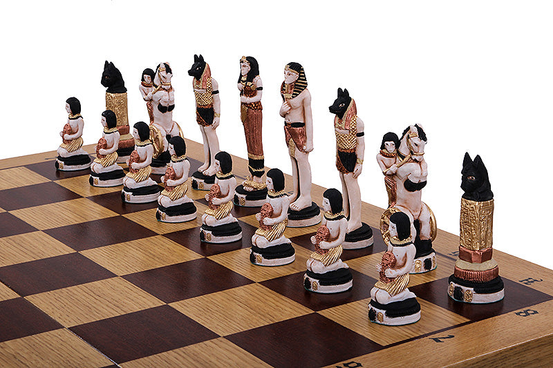 EGYPT Chess Set 65x65cm – Hand-Painted Stone Pieces with Mahogany Inlay Board – image 7