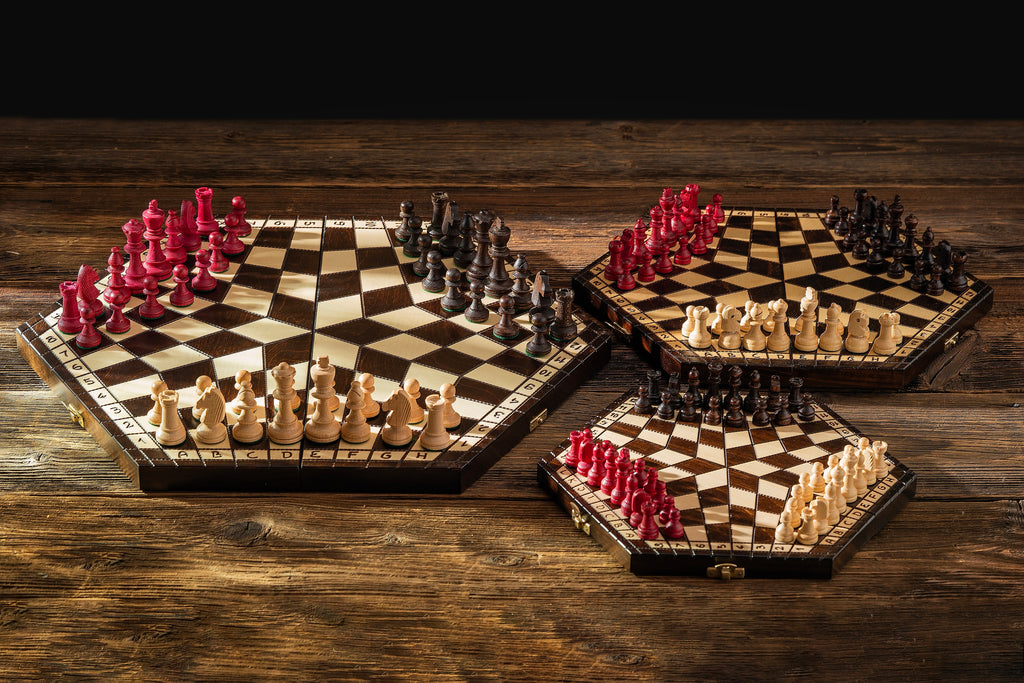 Three Player Chess Set Medium 40x35cm – Hexagonal Wooden Board – image 3
