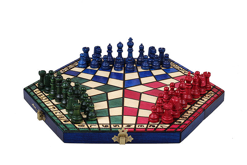 Three Player Chess Set Tricolour 32x28cm – Hexagonal Board with Coloured Pieces – image 2