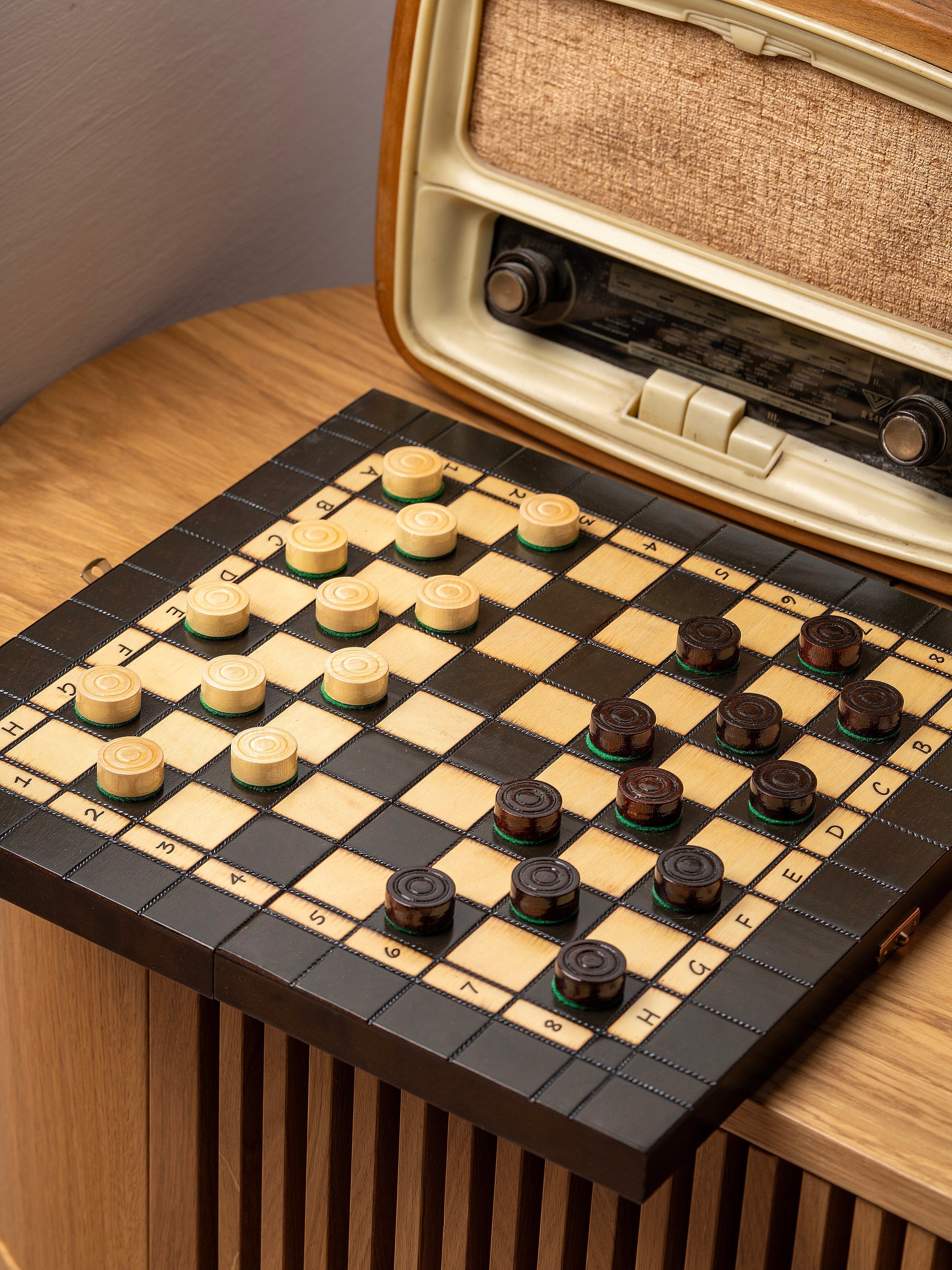Chess Set 2-in-1 Wood 35cm - Chess Checkers Folding Case Hornbeam – image 2