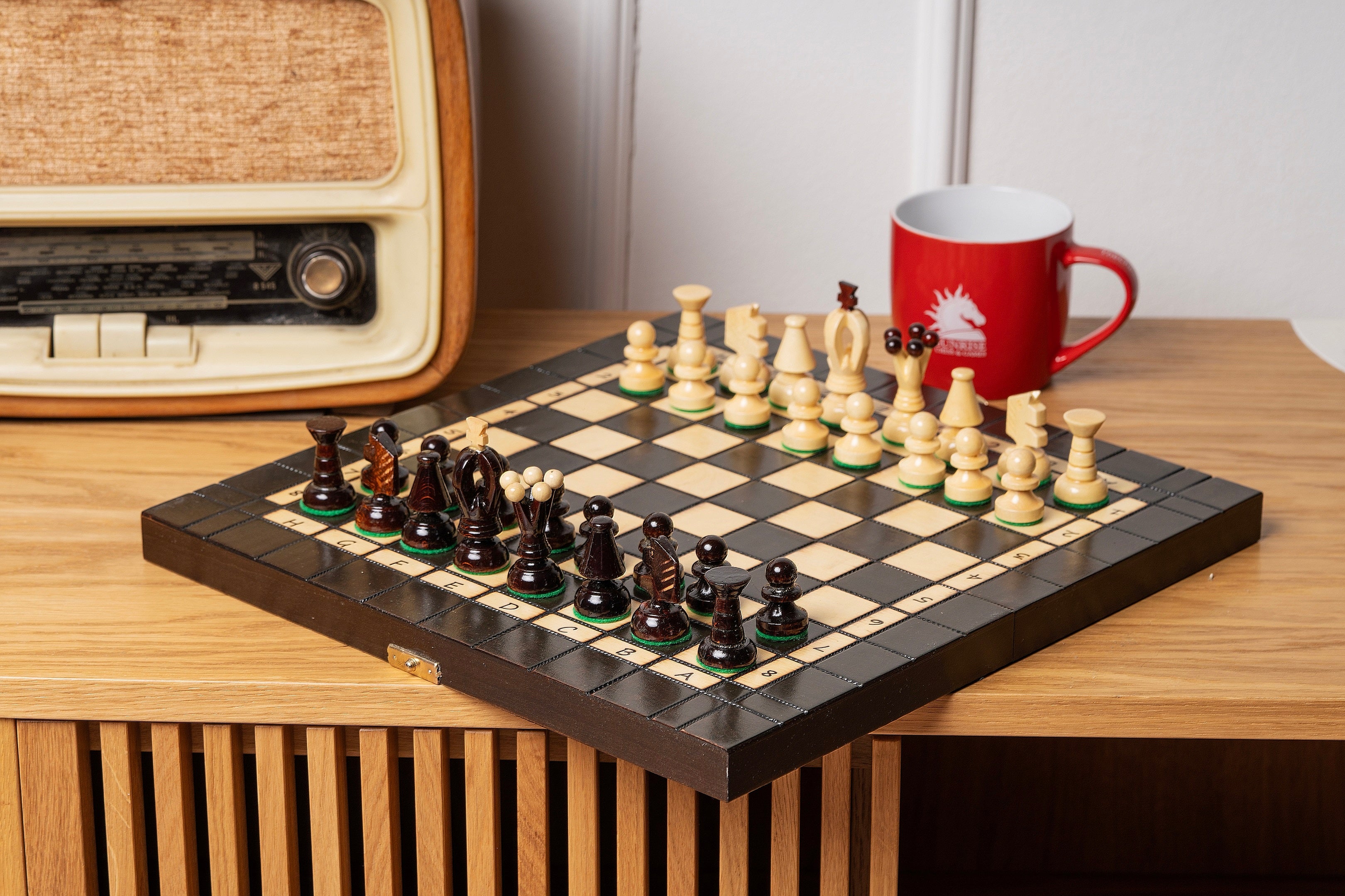 Chess Set 2-in-1 Wood 35cm - Chess Checkers Folding Case Hornbeam