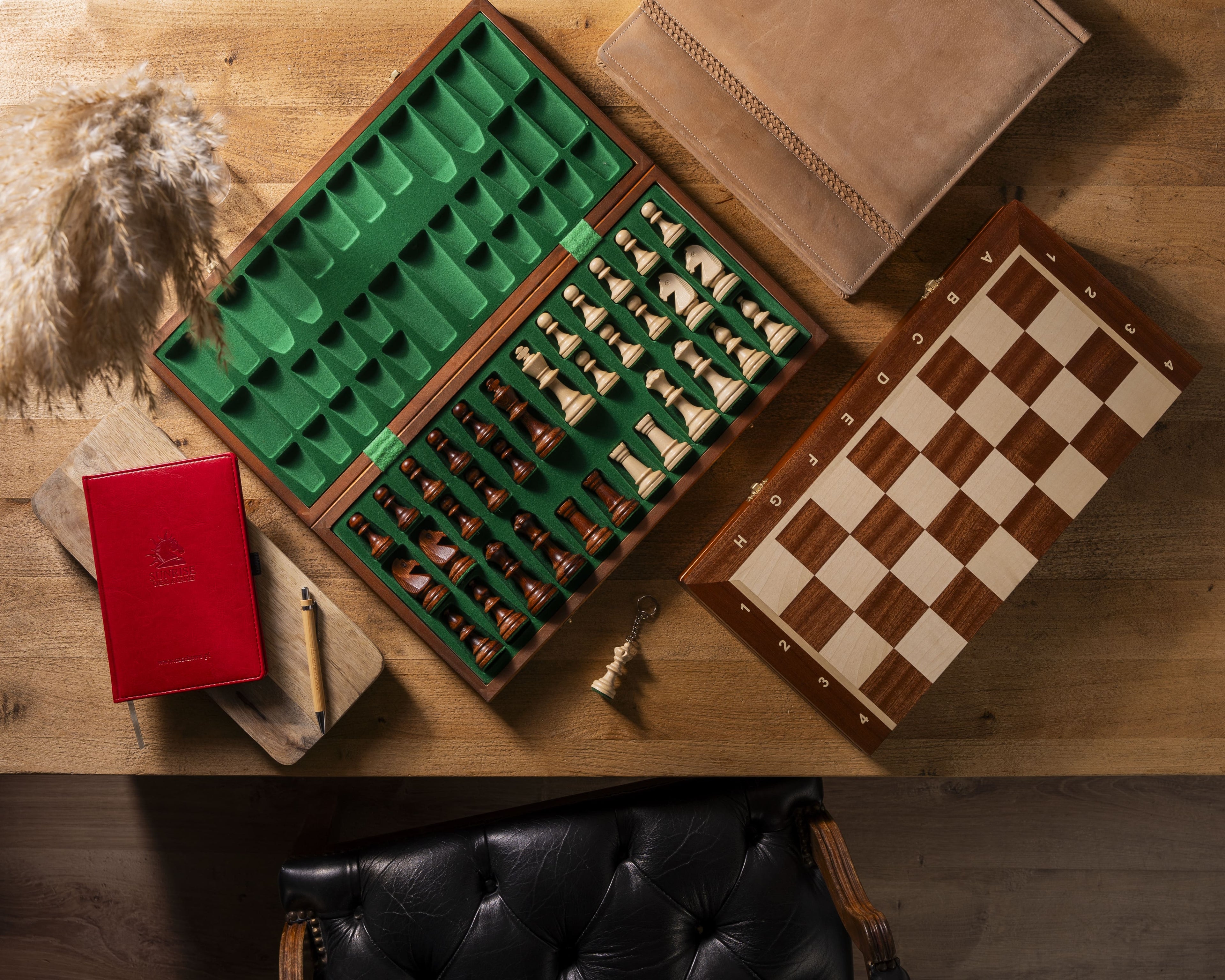 Tournament Chess Set No.6 – Mahogany Intarsia Board with Extra Queens – image 2