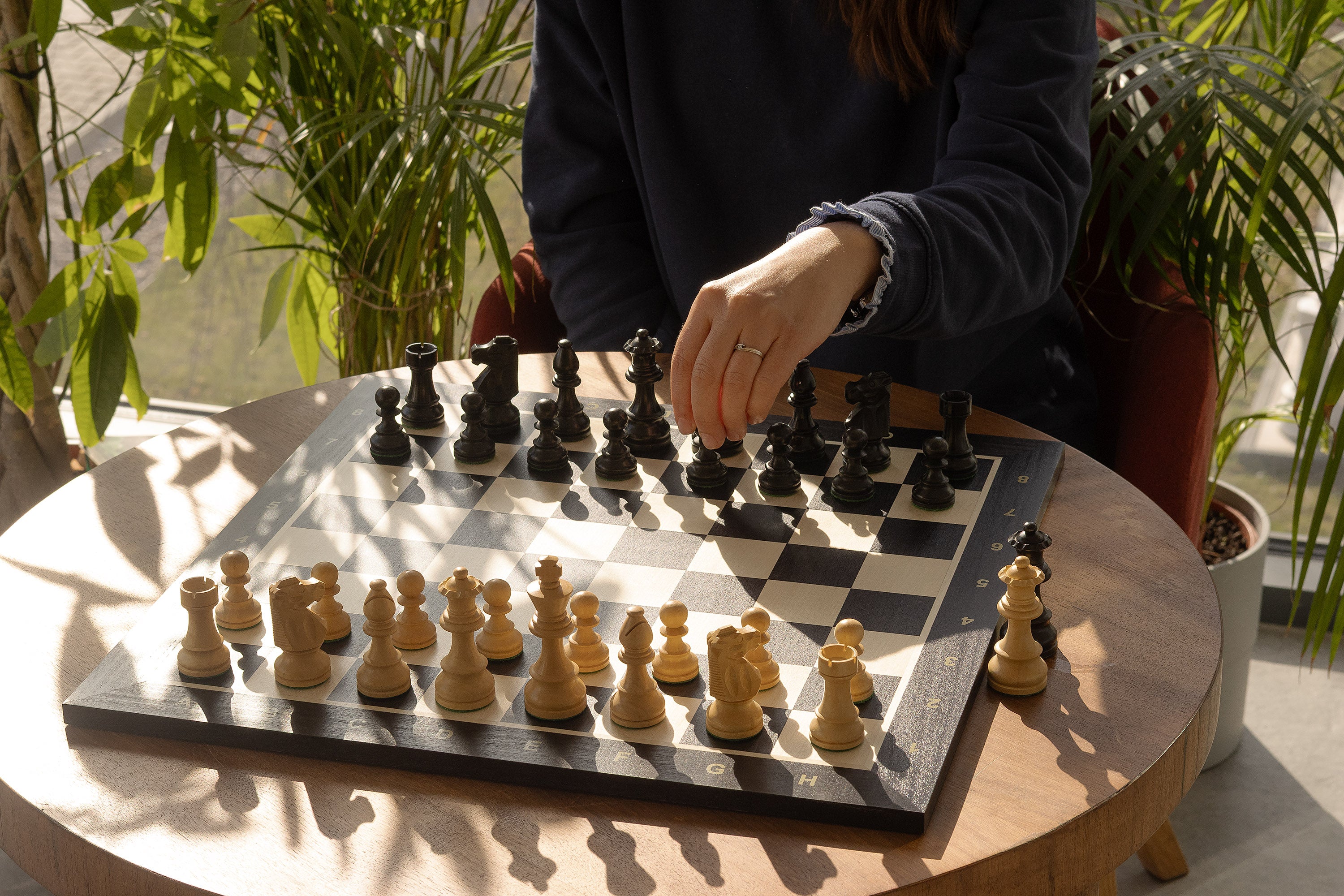 No.6 Black Chessboard + 3.75" French Ebonised Pieces — Tournament Set – image 3