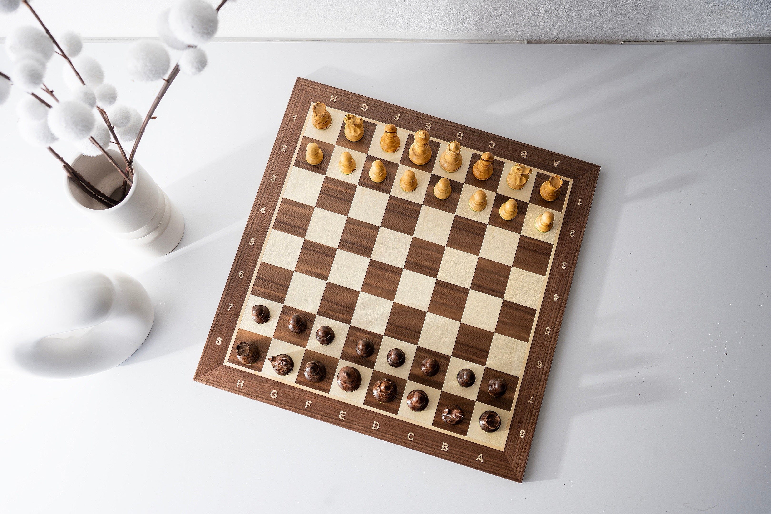 Chess Board 48×48 cm – Walnut & Maple, with Notation – image 4