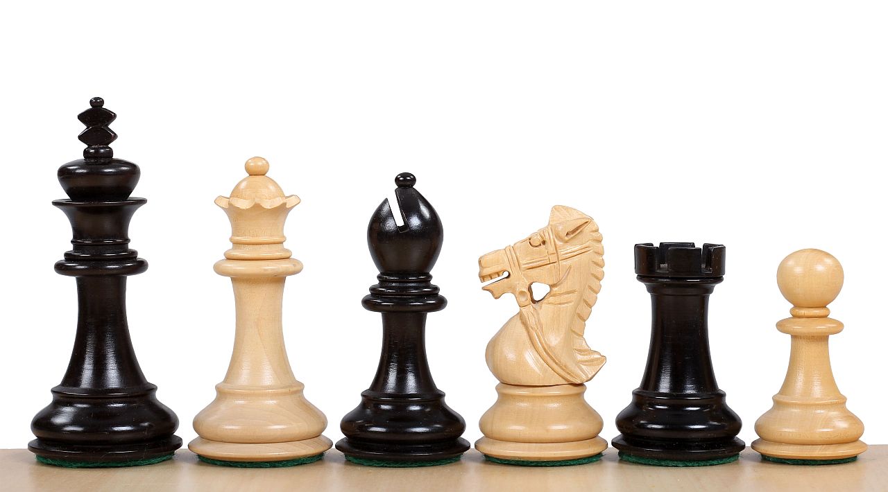 Kings Bridal Chess Pieces 3.5" - Ebonized Boxwood Weighted Set with Extra Queens