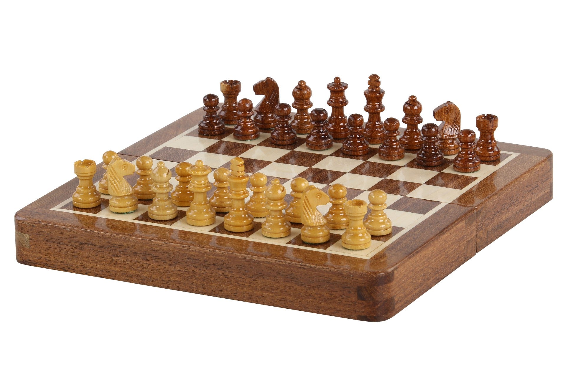 7 Inch Magnetic Chess Set - Portable Folding Acacia Wood Board – image 2