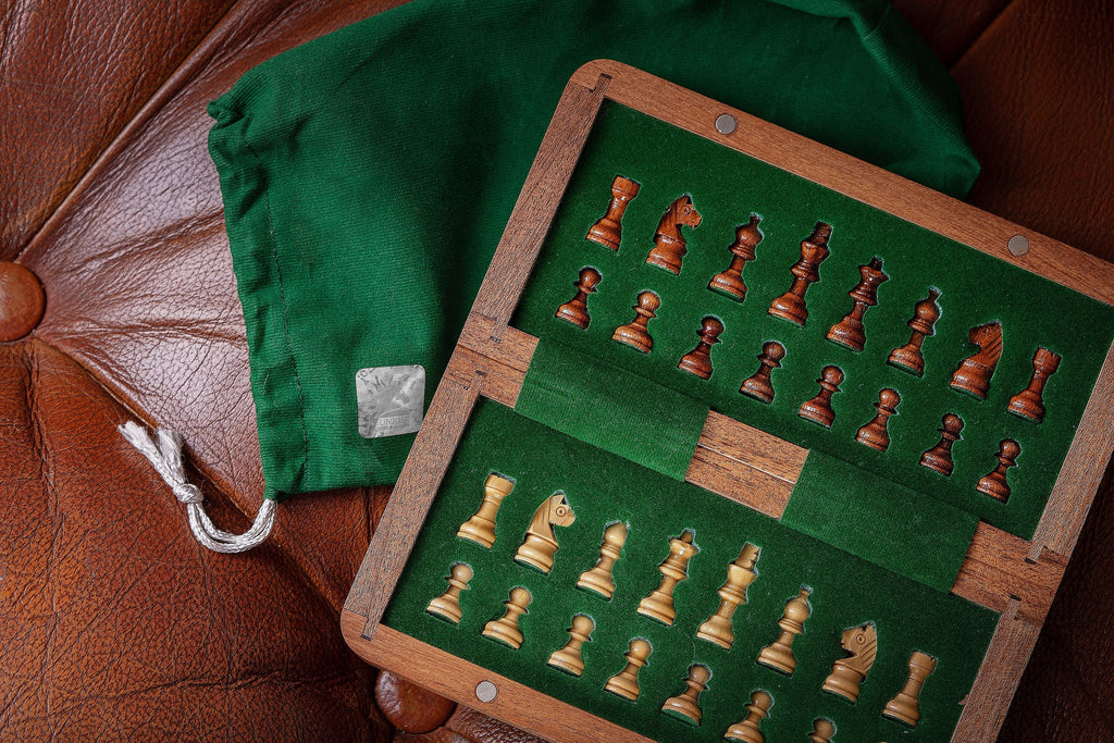 7 Inch Magnetic Chess Set - Portable Folding Acacia Wood Board