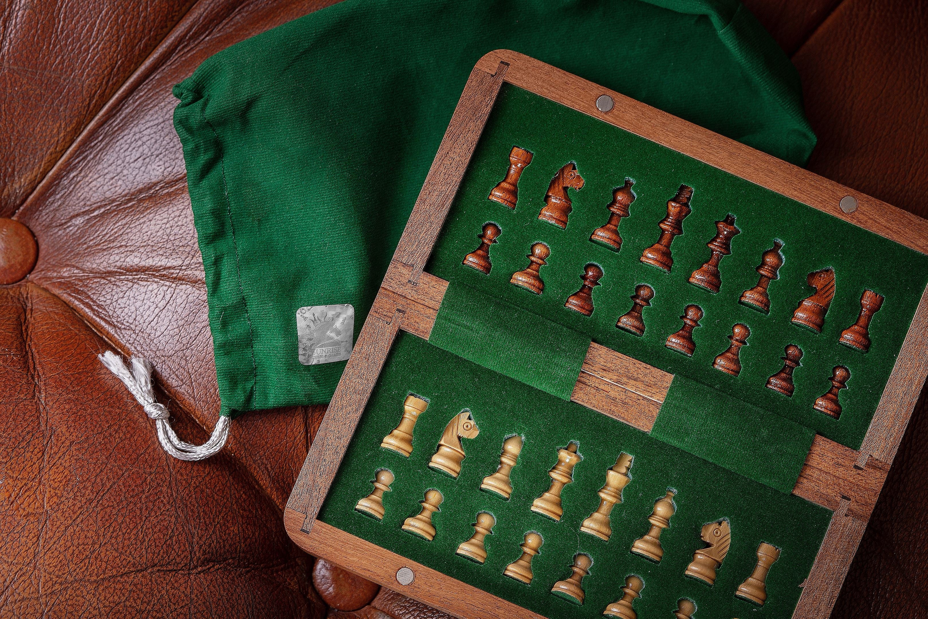 7 Inch Magnetic Chess Set - Portable Folding Acacia Wood Board
