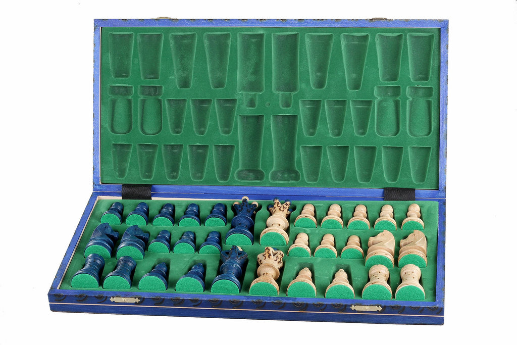 AMBASSADOR New Line Chess Set Blue 55x55cm – Luxury Burnished Folding Board – image 3
