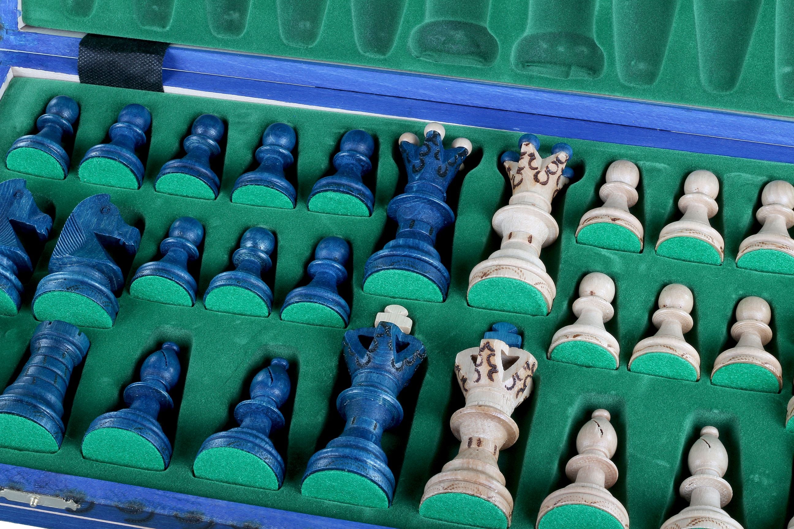 AMBASSADOR New Line Chess Set Blue 55x55cm – Luxury Burnished Folding Board – image 5