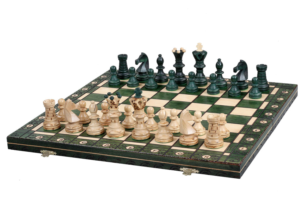 Ambassador Green Chess Set 54x54cm - Wooden with Insert Storage