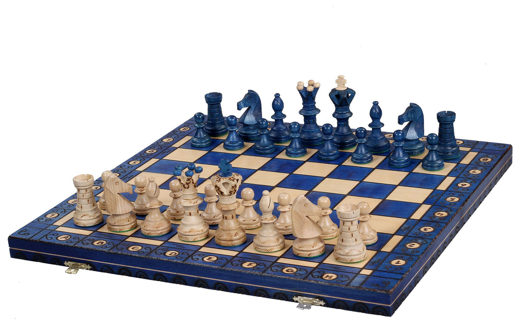 Ambassador Chess Set Blue - Complete Folding Set with Storage