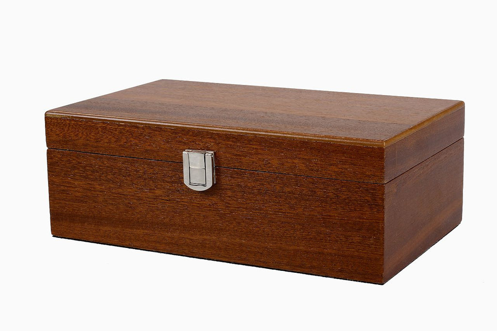 Premium Chess Storage Box – Sapele Wood Veneer 24x15x8.5cm with Flocked Interior