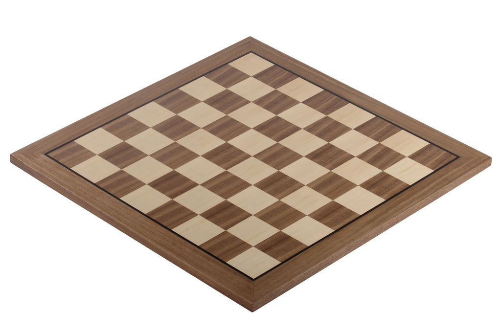 Chess Board 48×48 cm – Walnut & Maple (Black Frame), without Notation