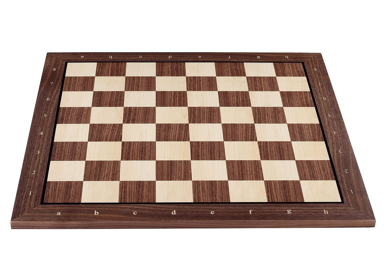 Chess Board 48×48 cm – Walnut & Maple (Black Frame), with Notation – image 3