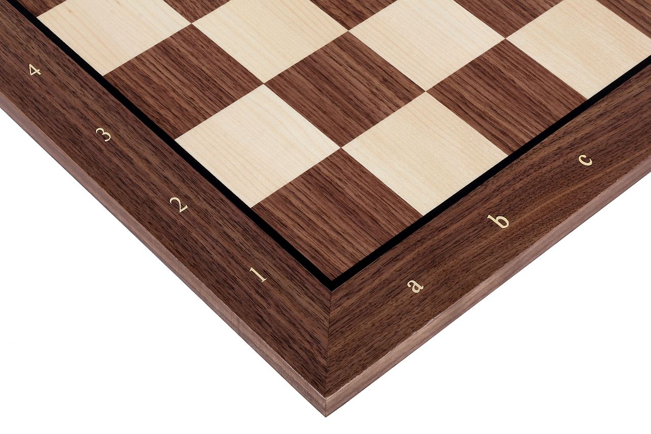 Chess Board 48×48 cm – Walnut & Maple (Black Frame), with Notation – image 2