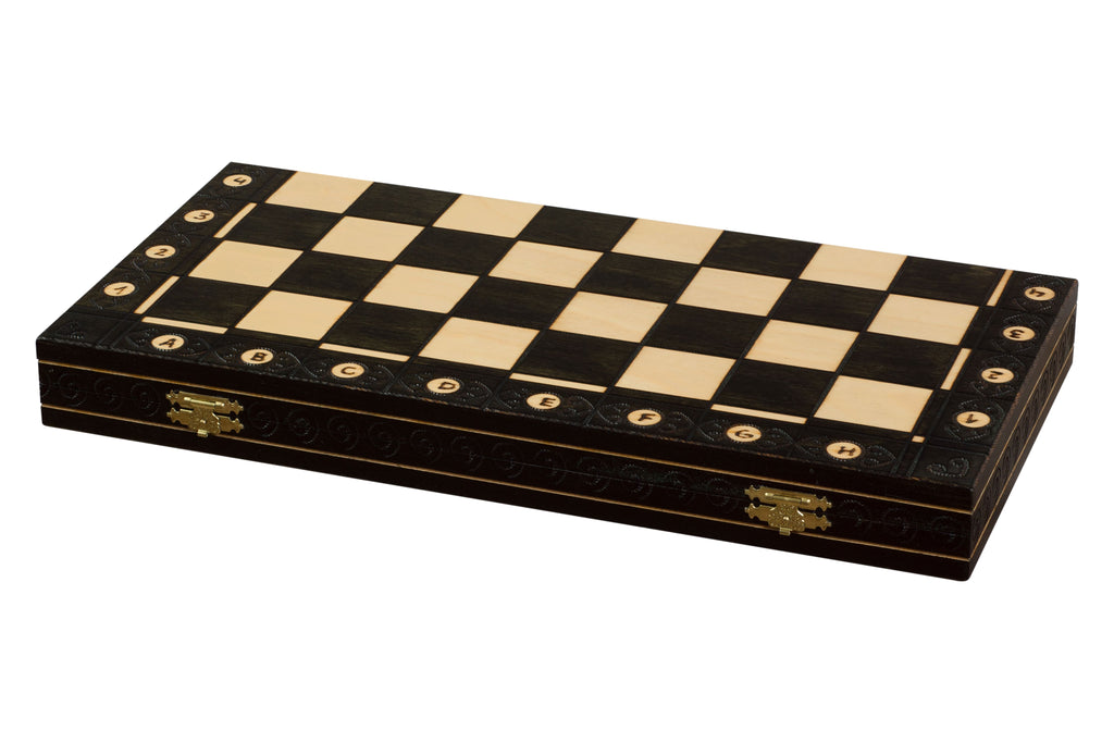 Consul Chess Set – Black 48cm, Folding Board with Wood-Burning Art – image 5