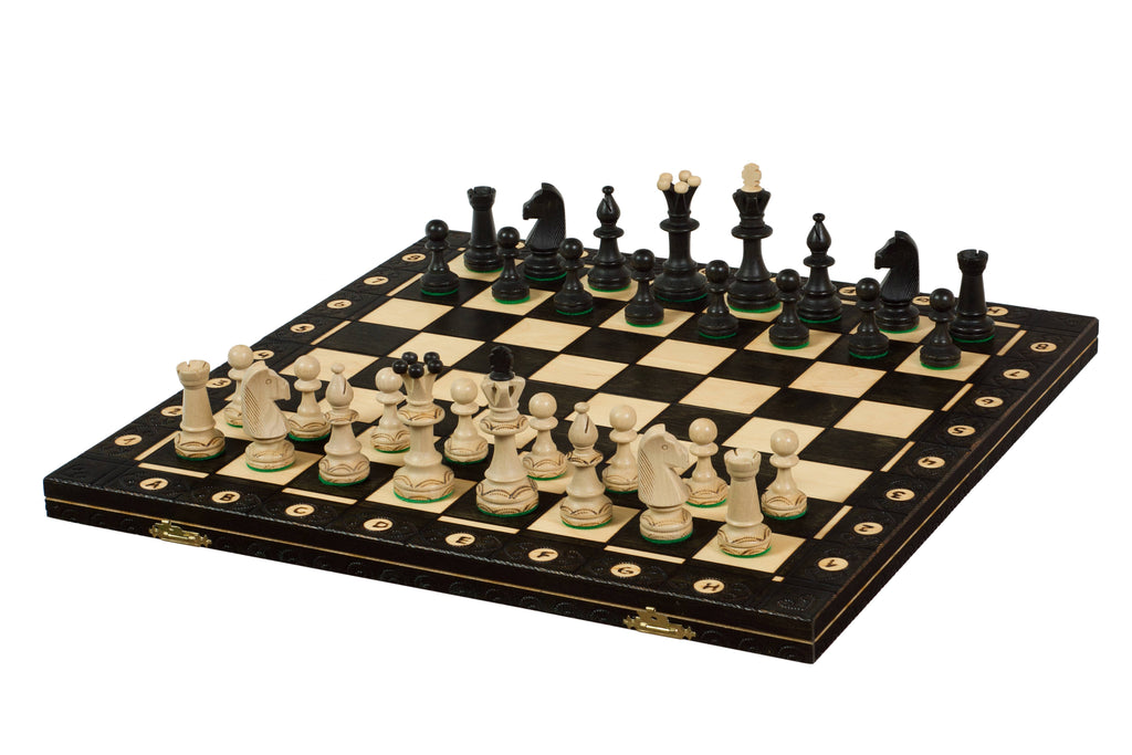 Consul Chess Set – Black 48cm, Folding Board with Wood-Burning Art – image 3