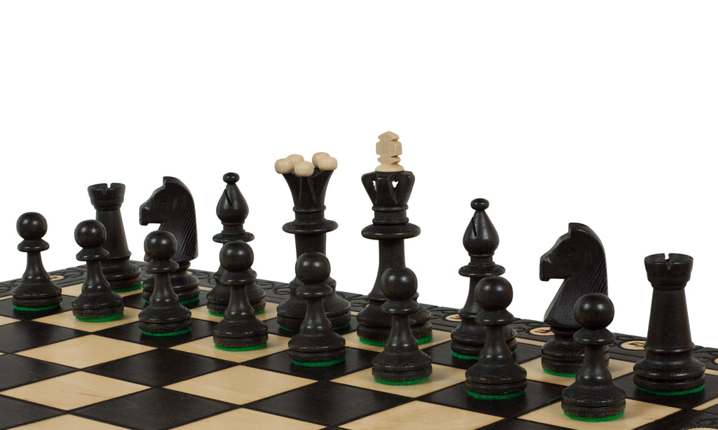 Consul Chess Set – Black 48cm, Folding Board with Wood-Burning Art – image 4