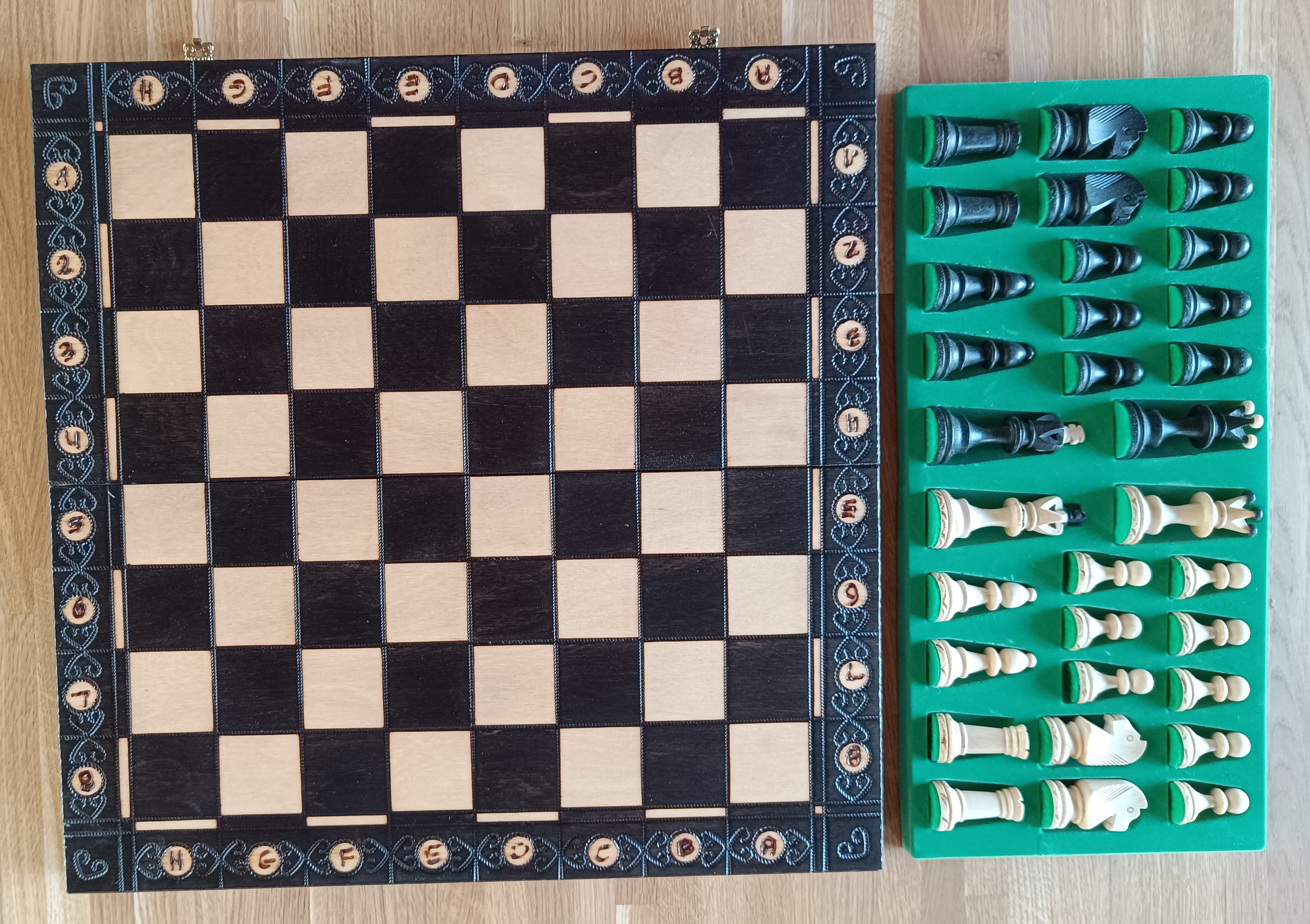 Senator Chess Set – Black, Folding Board with Insert Tray – image 5