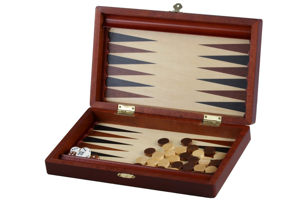 Backgammon Small Wood 28x16cm - Folding Travel Case Compact Complete Set