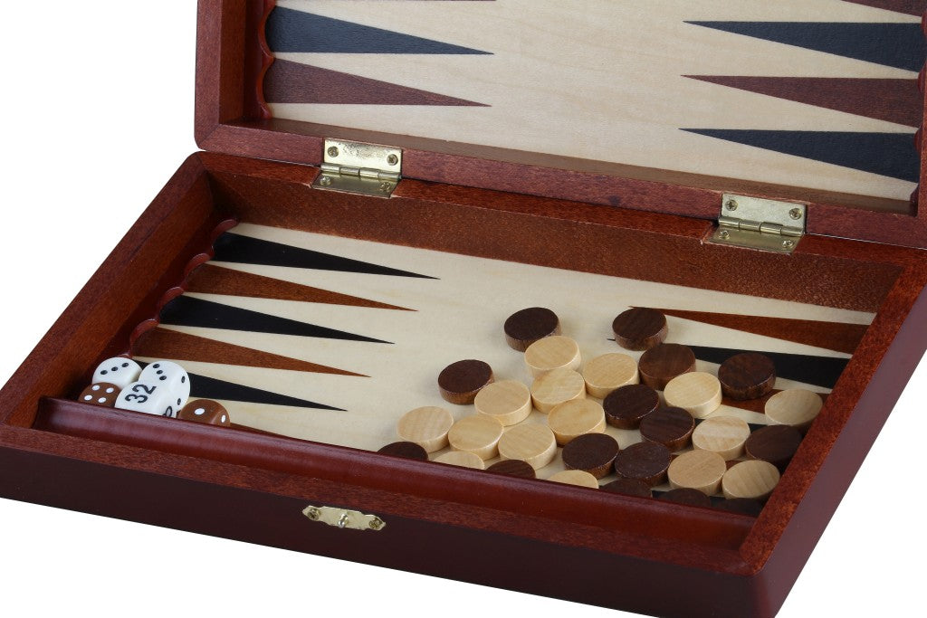 Backgammon Small Wood 28x16cm - Folding Travel Case Compact Complete Set – image 2